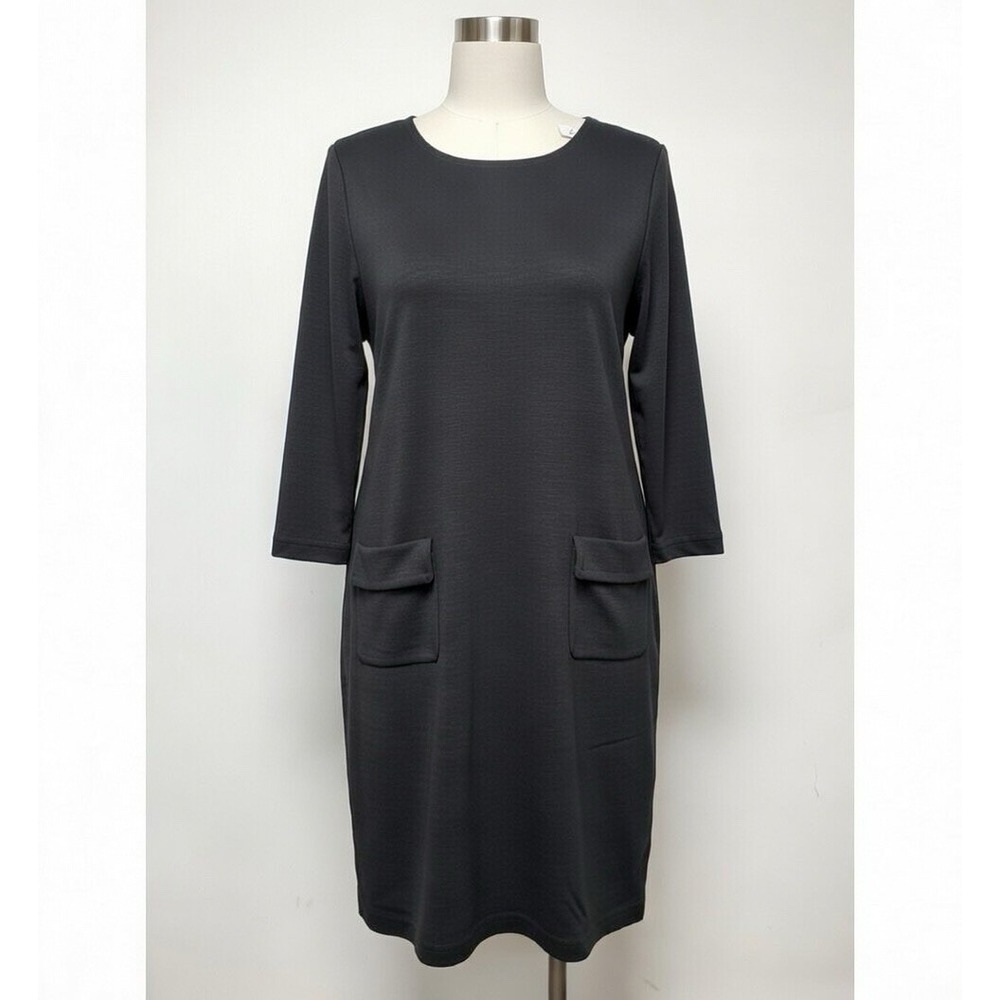 J.Jill Ponte Tunic Dress Womens Medium Black Stretch Knee Length 3/4 Sleeve